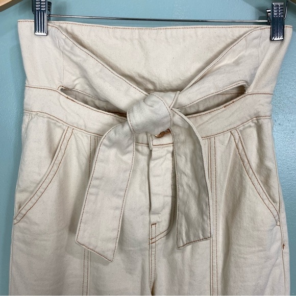 Jonathan Simkhai Neutral Ivory Tie Front Jeans Henley Tie Waist Straight Sz‎ 26 - Picture 3 of 9